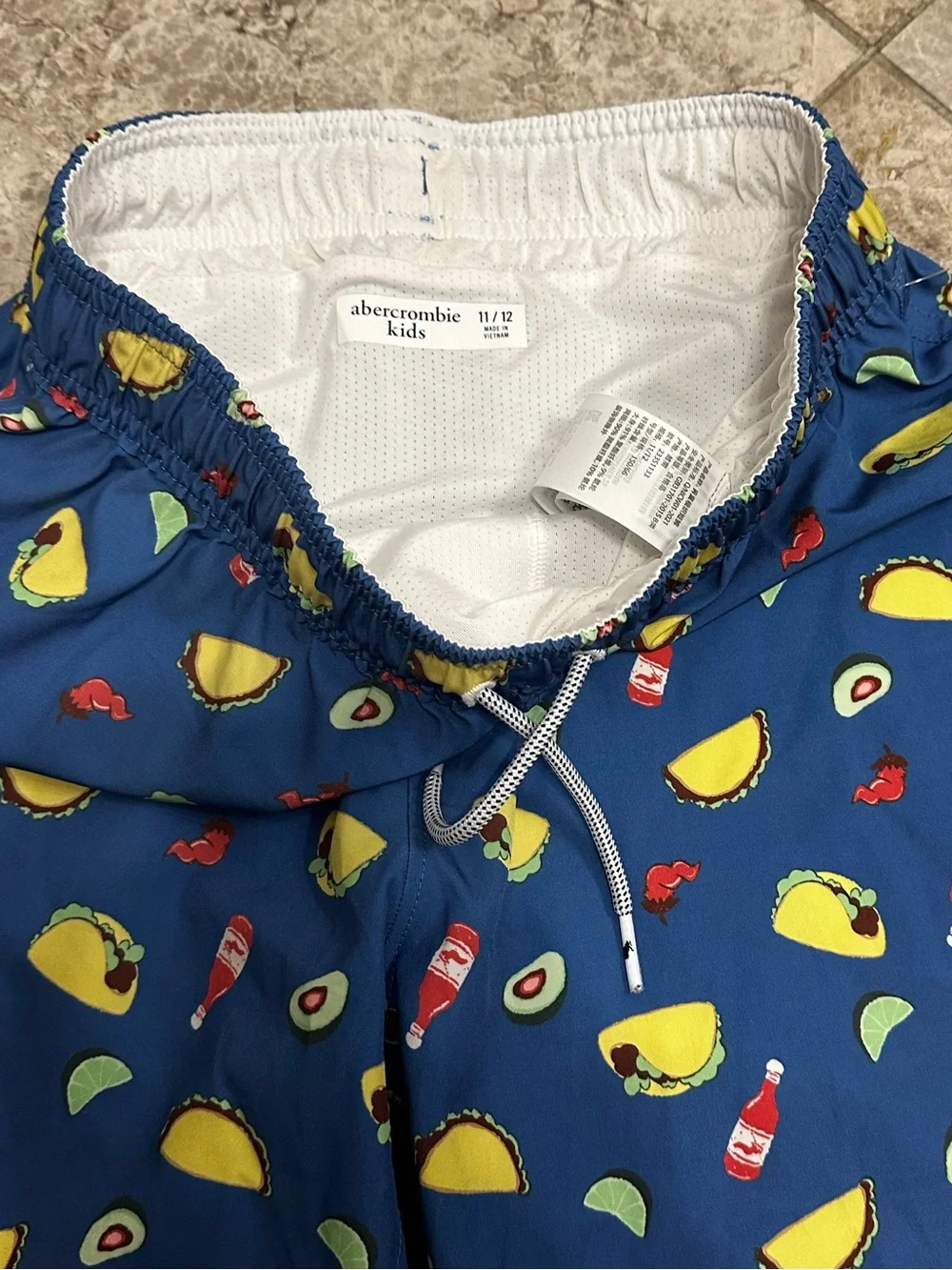 Abercrombie Kids Swim Trunks 11/12 Tacos Avocado Hot Sauce Lined